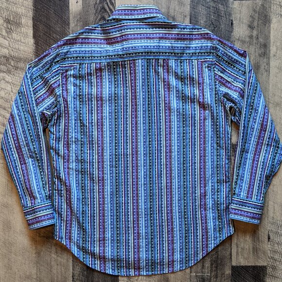 Robert Graham Stripe Shirt Green Blue Purple with Paisley Flip Cuffs - Picture 3 of 7